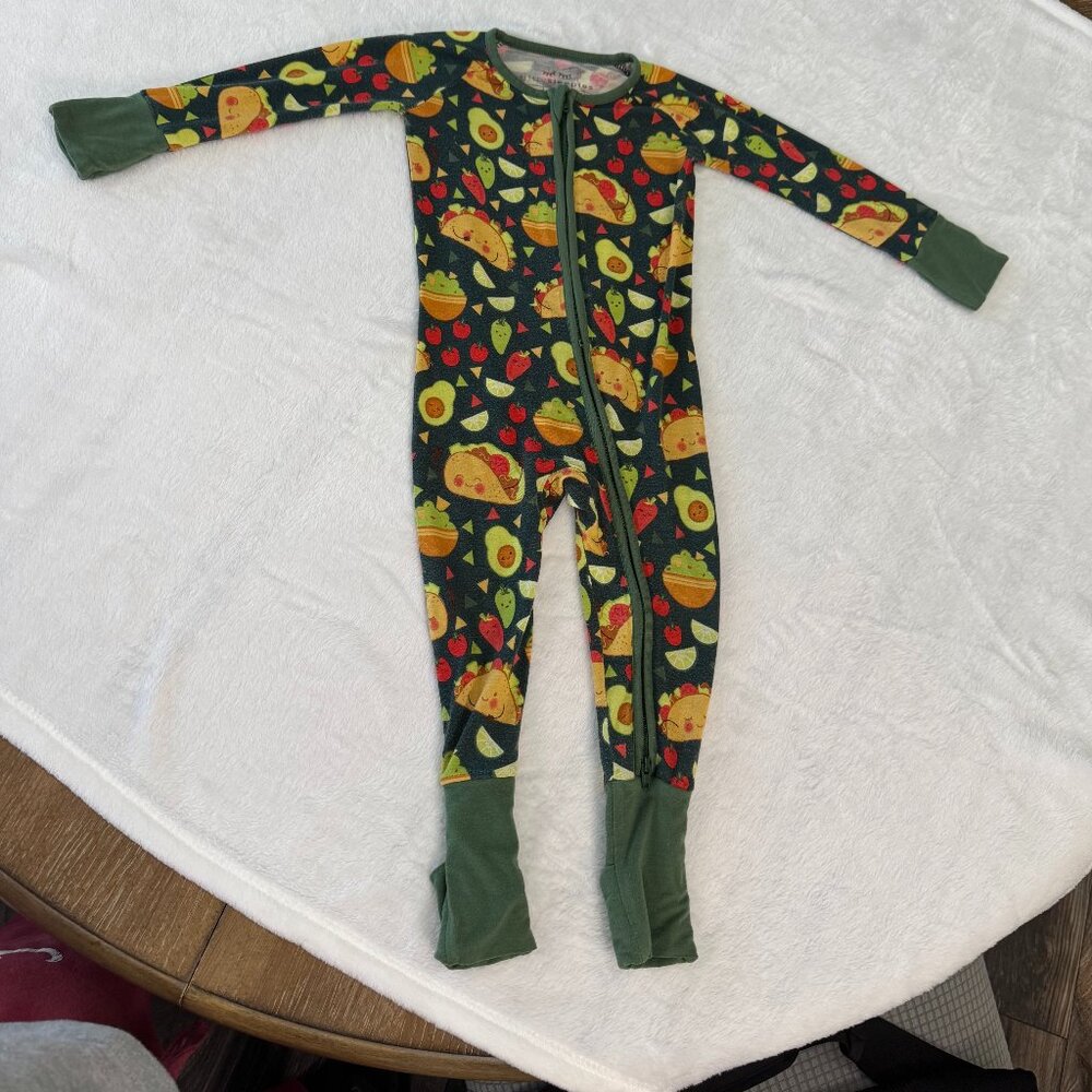 Little Sleepies Taco Time 6-12M Long Sleeve 1 Piece PJs Green